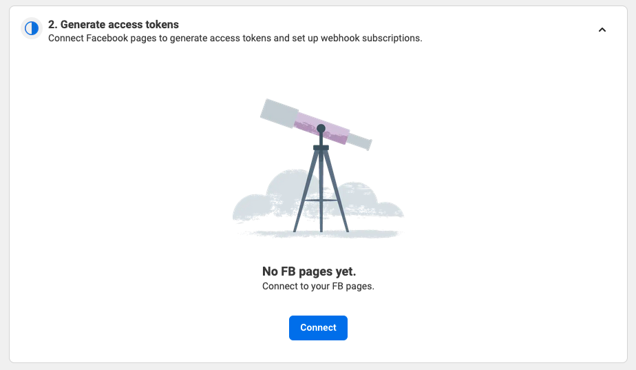 Generate access tokens section before connecting a Page