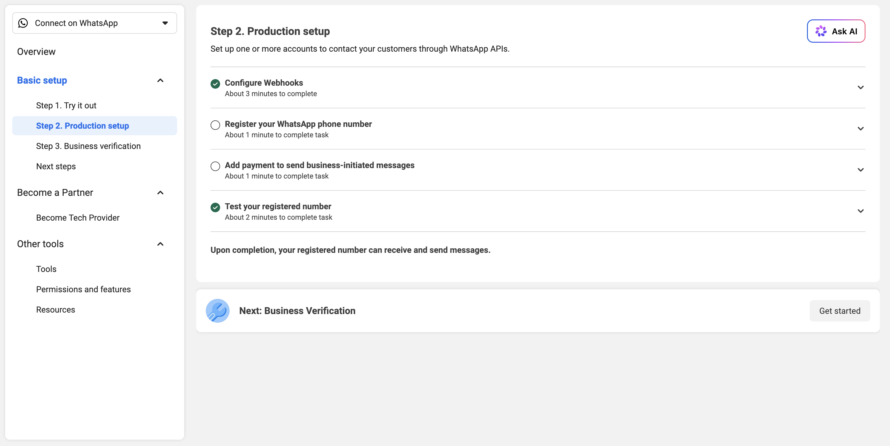 WhatsApp production setup checklist