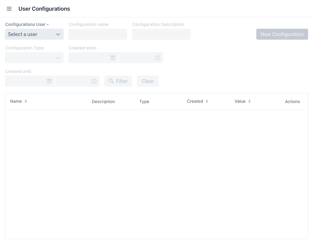 User Configurations with no user selected