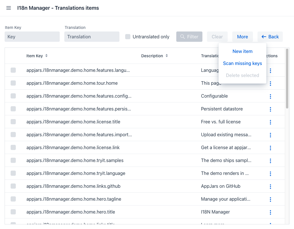 Keys Options Popover
