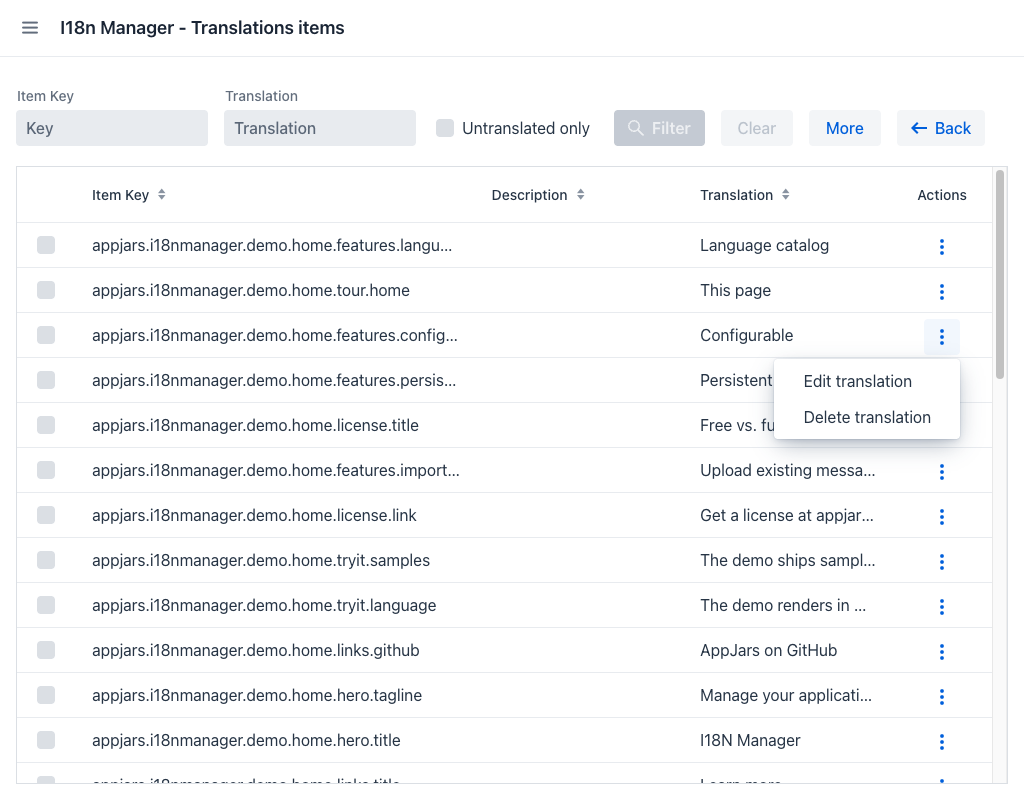 Translation Item Actions